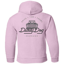 Load image into Gallery viewer, Dusty Dog gray logo 2-sided print G185B Gildan Youth Pullover Hoodie
