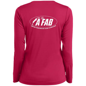 A Fab white logo LST353LS Ladies’ Long Sleeve Performance V-Neck Tee