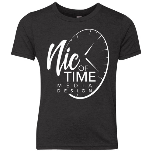 Nic of Time white logo NL6310 Youth Triblend Crew