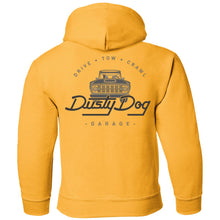 Load image into Gallery viewer, Dusty Dog gray logo 2-sided print G185B Gildan Youth Pullover Hoodie