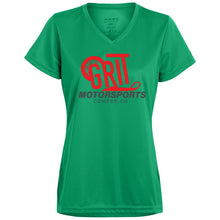 Load image into Gallery viewer, GRIT Motorsports red logo 1790 Ladies’ Moisture-Wicking V-Neck Tee
