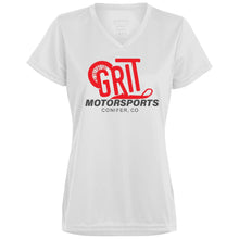 Load image into Gallery viewer, GRIT Motorsports red logo 1790 Ladies’ Moisture-Wicking V-Neck Tee