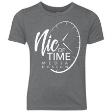 Load image into Gallery viewer, Nic of Time white logo NL6310 Youth Triblend Crew